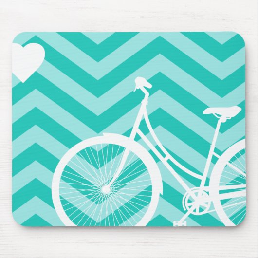 Modern Chevron Heart en Bicycle Mousepad Muismat (Voorkant)