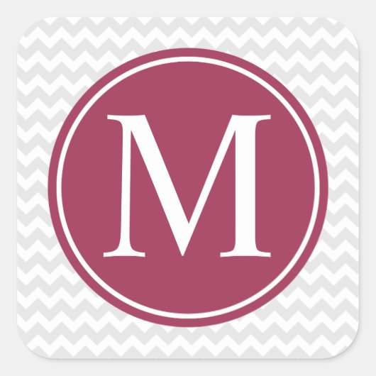 Modern Chevron Maroon Circle Monogram Stickers (Voorkant)