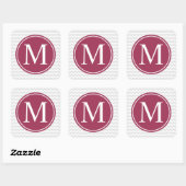 Modern Chevron Maroon Circle Monogram Stickers (Vel)