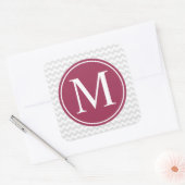 Modern Chevron Maroon Circle Monogram Stickers (Envelop)