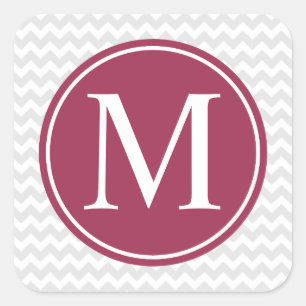 Modern Chevron Maroon Circle Monogram Stickers