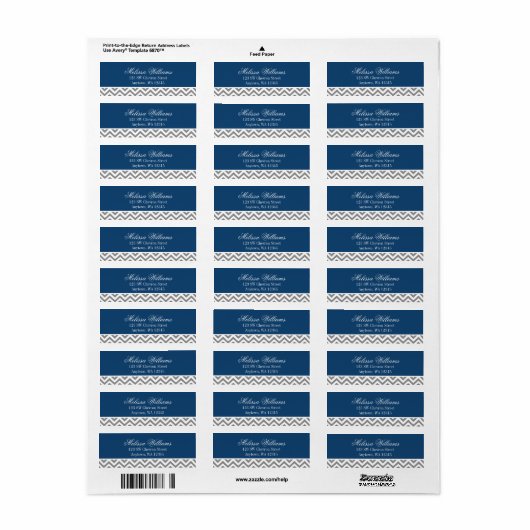 Modern Chevron Navy blauw grijs Etiket (Full Sheet)