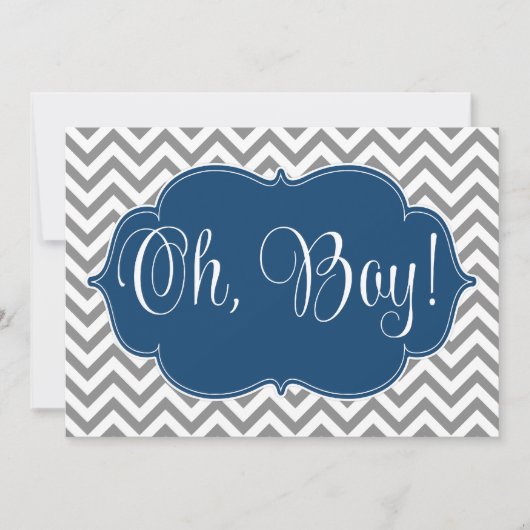 Modern Chevron Navy Blue Gray Boy Baby shower Kaart (Voorkant)