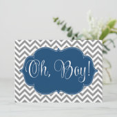 Modern Chevron Navy Blue Gray Boy Baby shower Kaart (Staand voorkant)