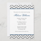 Modern Chevron Navy Blue Gray Boy Baby shower Kaart (Achterkant)