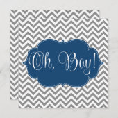 Modern Chevron Navy Blue Gray Boy Baby shower Kaart (Voorkant / Achterkant)