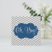 Modern Chevron Navy Blue Gray Boy Baby shower Kaart (Staand voorkant)