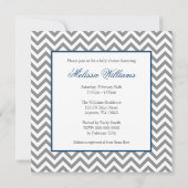 Modern Chevron Navy Blue Gray Boy Baby shower Kaart (Achterkant)