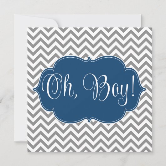 Modern Chevron Navy Blue Gray Boy Baby shower Kaart (Voorkant)