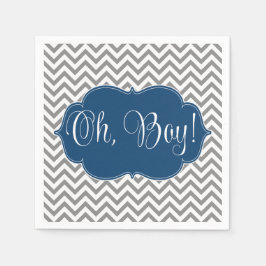 Modern Chevron Navy Blue Gray Boy Baby shower Servetten