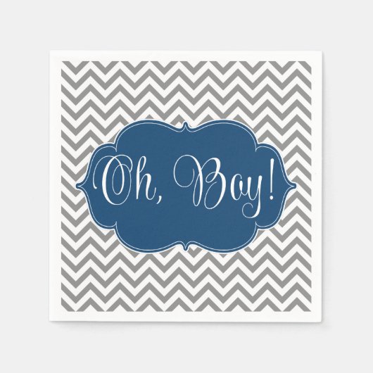 Modern Chevron Navy Blue Gray Boy Baby shower Servetten (Voorkant)