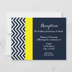 Modern Chevron Navy Blue & Yellow Receptie Kaart