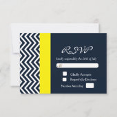 Modern Chevron Navy Blue Yellow Wedding RSVP Kaart (Voorkant)