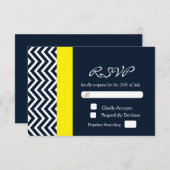 Modern Chevron Navy Blue Yellow Wedding RSVP Kaart (Voorkant / Achterkant)