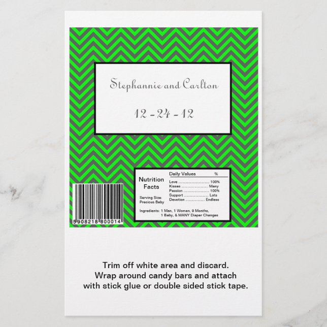 Modern Chevron Neon Green/Grey Snoep Wrapper (Voorkant)