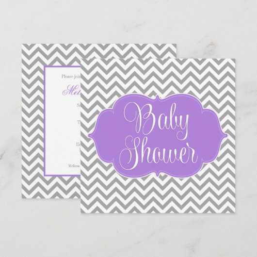 Modern Chevron Paars Grey Girl Baby shower Kaart (Voorkant / Achterkant)