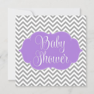 Modern Chevron Paars Grey Girl Baby shower Kaart