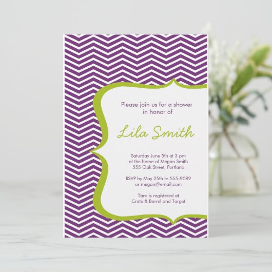 Modern Chevron Paarse Green Shower Kaart (Staand voorkant)