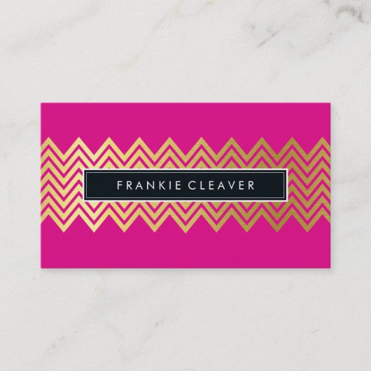 MODERN CHEVRON PATROON trendy goud helder roze Visitekaartje (Voorkant)