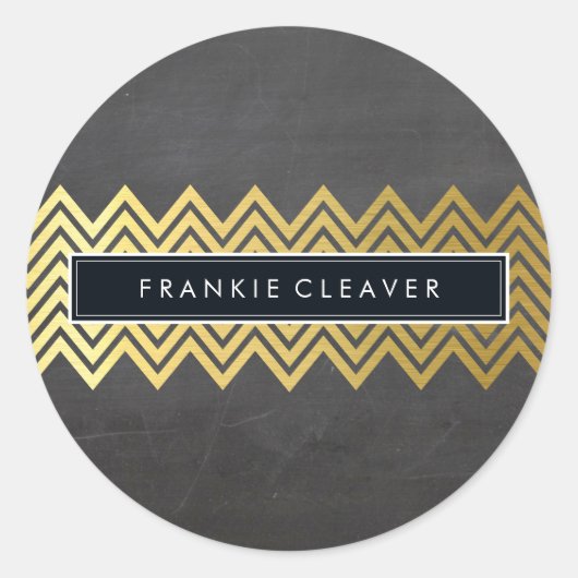 MODERN CHEVRON PATROON trendy gouden krijtbord Ronde Sticker (Voorkant)