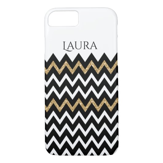 Modern Chevron patroon zwart wit & goud Case-Mate iPhone Case (Achterkant)