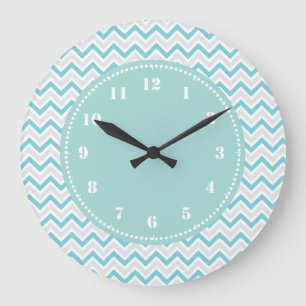 Modern Chevron Pattern Girly Aqua Blue Grote Klok