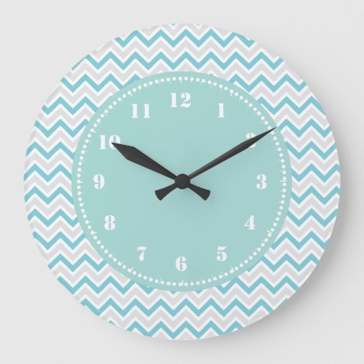 Modern Chevron Pattern Girly Aqua Blue Grote Klok (Voorkant)