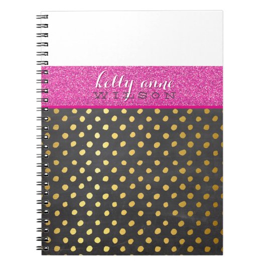 MODERN CHEVRON PATTERN goud glitter roze grijs Notitieboek (Voorkant)
