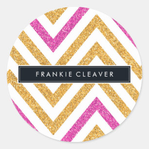 MODERN CHEVRON PATTERN goud roze glitter zwart Ronde Sticker
