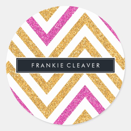 MODERN CHEVRON PATTERN goud roze glitter zwart Ronde Sticker (Voorkant)