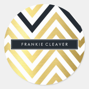 MODERN CHEVRON PATTERN trendy gouden folie zwart Ronde Sticker