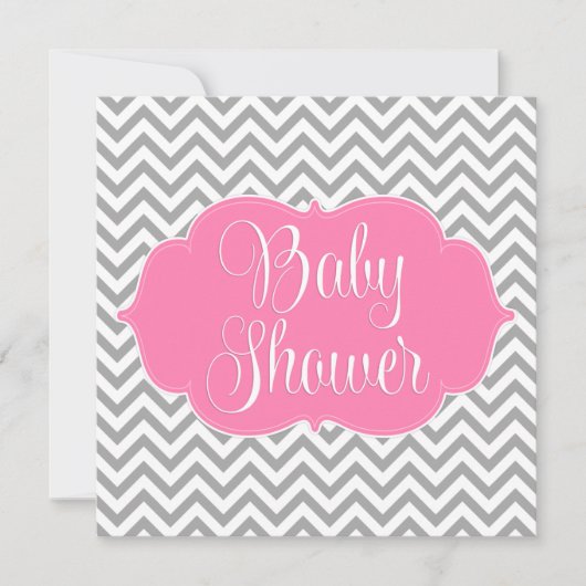 Modern Chevron Pink Grey Girl Baby shower Kaart (Voorkant)