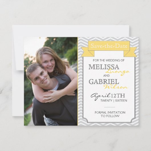 Modern Chevron Save the Date Yellow (Voorkant)