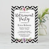 Modern Chevron Stripes Floral Retirement Party Kaart (Staand voorkant)
