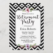 Modern Chevron Stripes Floral Retirement Party Kaart (Voorkant / Achterkant)