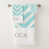 Modern Chevron Stripes Monogram Bathroom Towel set Bad Handdoek (Insitu)