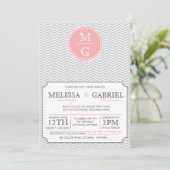 Modern Chevron Wedding Invitation Pink Kaart (Staand voorkant)