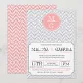 Modern Chevron Wedding Invitation Pink Kaart (Voorkant / Achterkant)