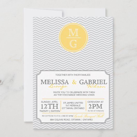 Modern Chevron Wedding Invitation Yellow Kaart (Voorkant)