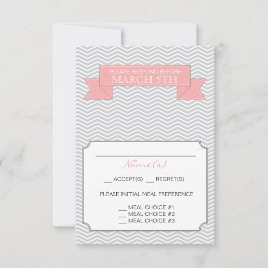 Modern Chevron Wedding Reply Card Pink RSVP Kaartje (Voorkant)