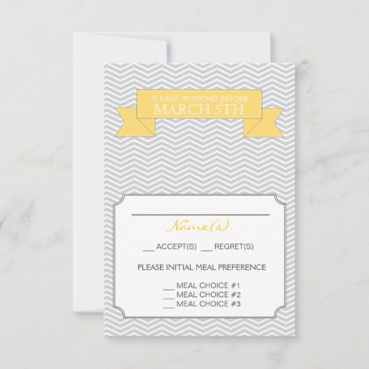 Modern Chevron Wedding Reply Card Yellow RSVP Kaartje (Voorkant)