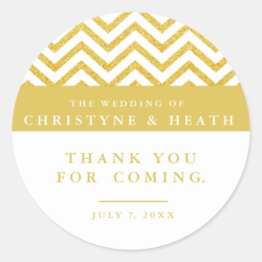 Modern Chevron Wit & Goud Elegant Party Sticker (Voorkant)