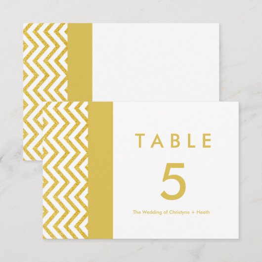 Modern Chevron Wit & Goud Tafelnummer Kaart (Voorkant / Achterkant)