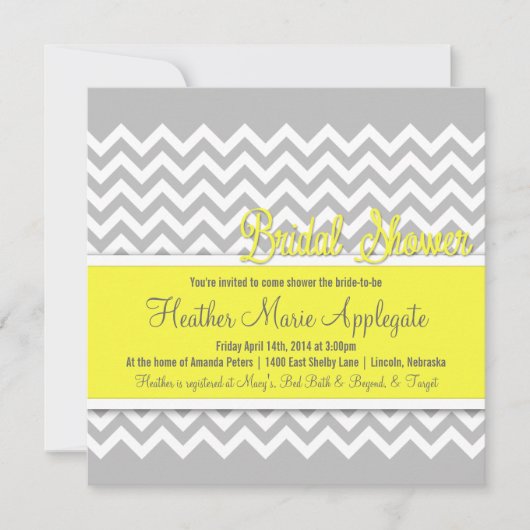 Modern Chevron Yellow Bridal Shower Kaart (Voorkant)