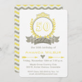 Modern Chevron Yellow Gray Birthday Invitation Kaart (Voorkant / Achterkant)