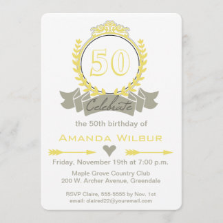 Modern Chevron Yellow Gray Birthday Invitation Kaart