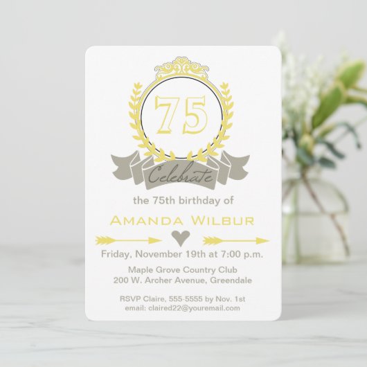 Modern Chevron Yellow Gray Birthday Invitation Kaart (Staand voorkant)