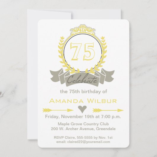 Modern Chevron Yellow Gray Birthday Invitation Kaart (Voorkant)