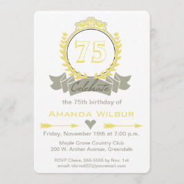 Modern Chevron Yellow Gray Birthday Invitation Kaart