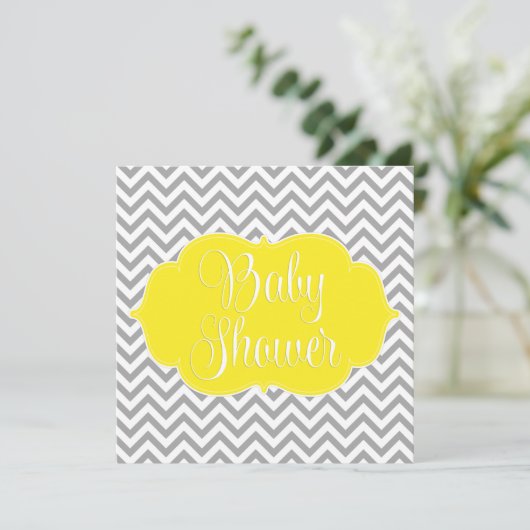 Modern Chevron Yellow Grey Baby shower Kaart (Staand voorkant)